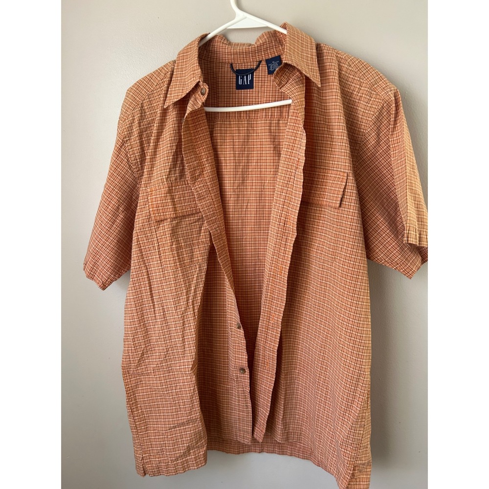 GAP Mens Plaid Short‎ Sleeve Button Up M Preppy Utility Cabincore Casual